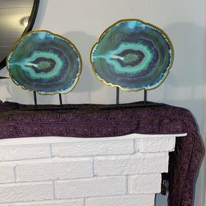 Two Teal Geode Plaques